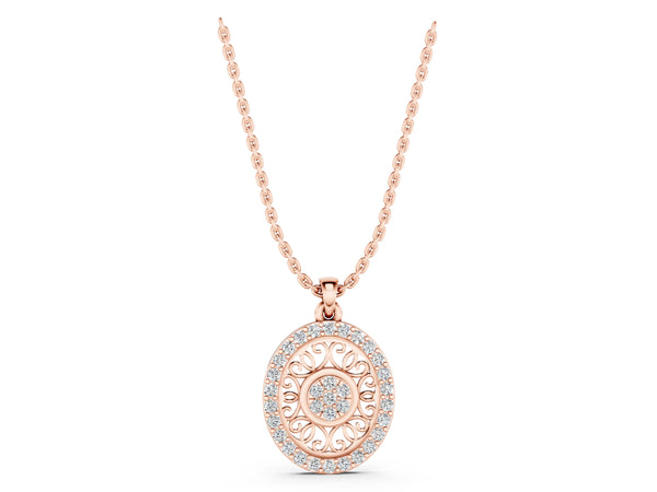 Rose gold Round Halo Filigree Pendant with Pavé Setting