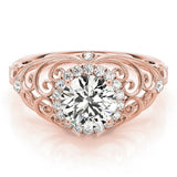 Rose gold Round Halo Filigree Solitaire Diamond Ring with Milgrain Detailing 1