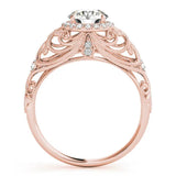 Rose gold Round Halo Filigree Solitaire Diamond Ring with Milgrain Detailing 2