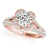 Rose gold Round Halo Floral Diamond Engagement Ring with Pave Split Shank and Four-Prong Setting