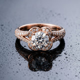 Rose gold Round Halo Floral Diamond Engagement Ring with Pave Split Shank and Four-Prong Setting_9
