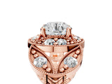 Rose gold Round Halo Milgrain Diamond Engagement Ring with Leaf Band and Four-Prong Setting_11