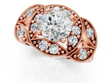 Rose gold Round Halo Milgrain Diamond Engagement Ring with Leaf Band and Four-Prong Setting_7