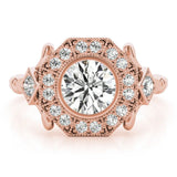 Rose gold Round Halo Milgrain Diamond Ring with Split Shank and Bezel Setting 1
