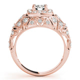 Rose gold Round Halo Milgrain Pave Diamond Engagement Ring with Filigree Band and Four-Prong Setting 2