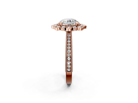 Rose gold Round Halo Milgrain Pave Diamond Ring with Four-Prong Setting 2