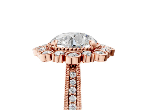 Rose gold Round Halo Milgrain Pave Diamond Ring with Four-Prong Setting 5