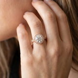 Rose gold Round Halo Milgrain Solitaire with Bezel Set Side Stones and Pave Band_14