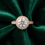 Rose gold Round Halo Milgrain Solitaire with Bezel Set Side Stones and Pave Band_15