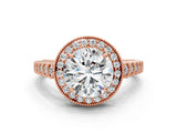 Rose gold Round Halo Milgrain Solitaire with Bezel Set Side Stones and Pave Band_35