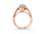 Rose gold Round Halo Milgrain Solitaire with Bezel Set Side Stones and Pave Band_38