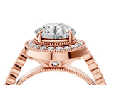 Rose gold Round Halo Milgrain Solitaire with Bezel Set Side Stones and Pave Band_39