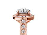 Rose gold Round Halo Milgrain Solitaire with Bezel Set Side Stones and Pave Band_40