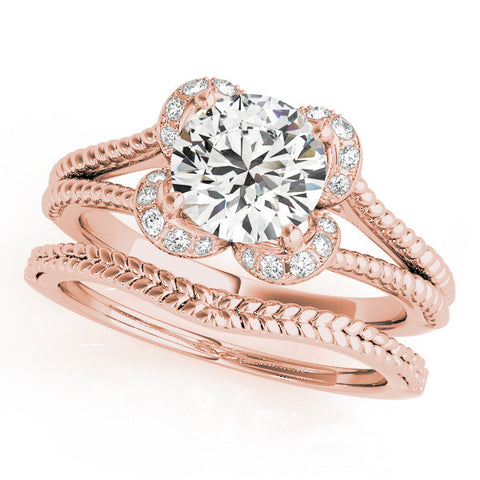 Rose gold Round Halo Milgrain Solitaire with Split Shank and Four-Prong Setting 1