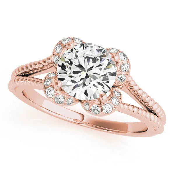 Rose gold Round Halo Milgrain Solitaire with Split Shank and Four-Prong Setting