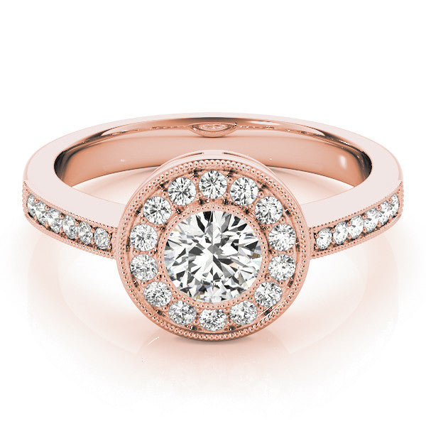 Rose gold Round Halo Pavé Diamond Engagement Ring 1