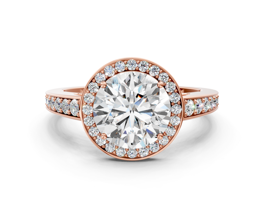 Rose gold Round Halo Pavé Diamond Engagement Ring with Bezel Setting_23