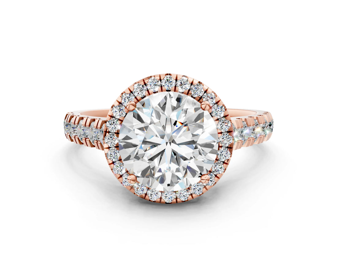 Rose gold Round Halo Pavé Diamond Engagement Ring with Four-Prong Setting_28