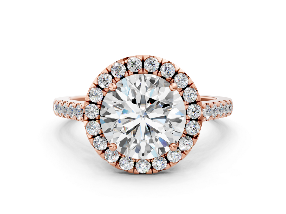 Rose gold Round Halo Pavé Diamond Engagement Ring with Four-Prong Setting_3