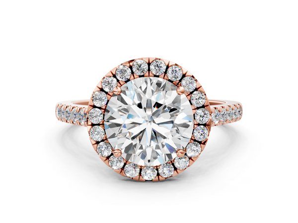 Rose Gold Round Raised Halo Engagement Ring Setting with Pave Band