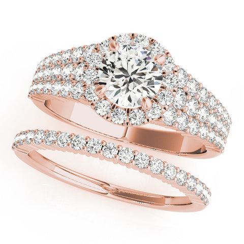 Rose gold Round Halo Pavé Diamond Engagement Ring with Split Shank and Four-Prong Setting 1