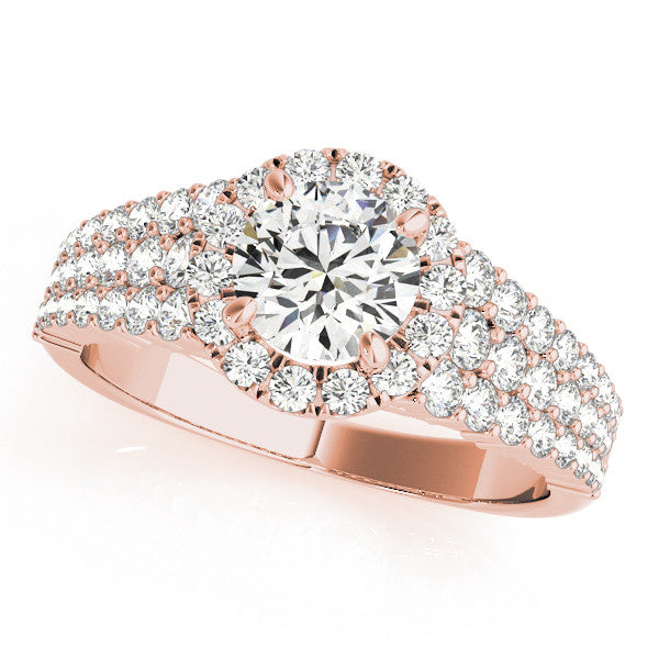 Rose gold Round Halo Pavé Diamond Engagement Ring with Split Shank and Four-Prong Setting