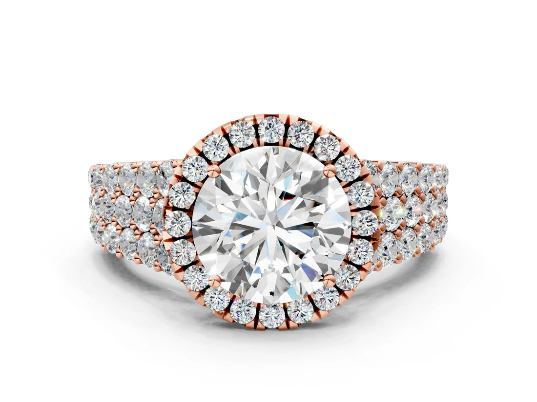 Rose gold Round Halo Pavé Diamond Engagement Ring with Split Shank and Four-Prong Setting_6