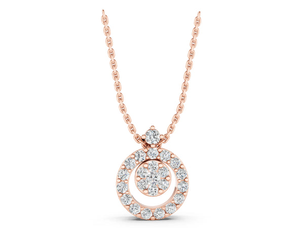 Rose gold Round Halo Pavé Diamond Pendant with Four-Prong Setting