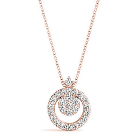 Rose gold Round Halo Pavé Diamond Pendant with Four-Prong Setting