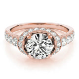 Rose gold Round Halo Pavé Split Shank Heart Prong Ring 1