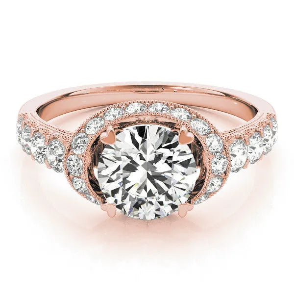 Rose gold Round Halo Pavé Split Shank Heart Prong Ring