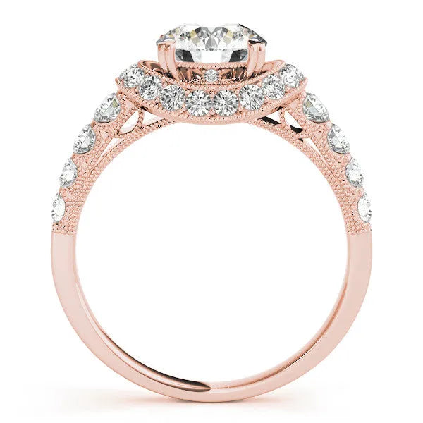 Rose gold Round Halo Pavé Split Shank Heart Prong Ring