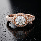 Rose gold Round Halo Pavé Split Shank Heart Prong Ring_16