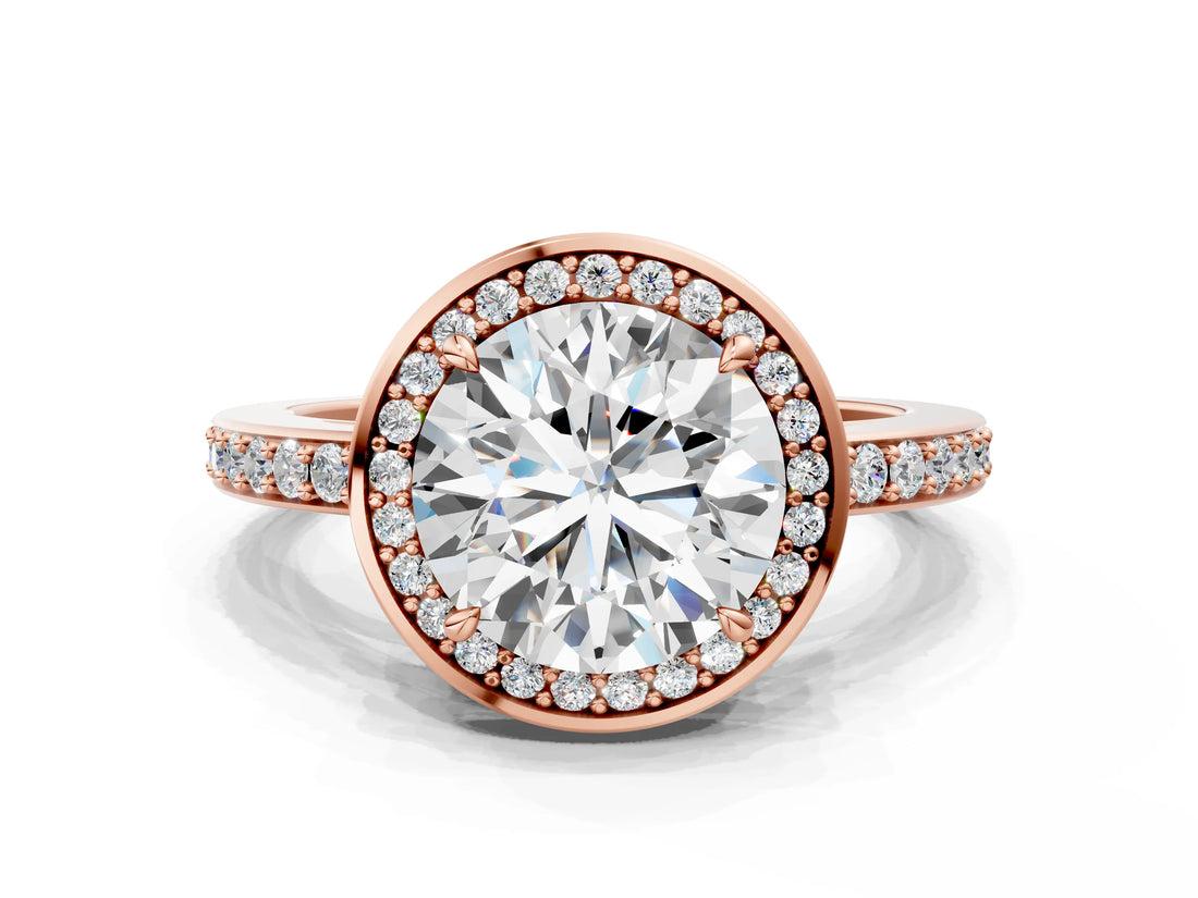 Rose gold Round Halo Pave Band Solitaire Ring with Prong Setting_69