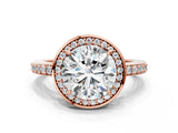 Rose gold Round Halo Pave Band Solitaire Ring with Prong Setting_69