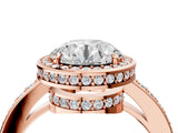Rose gold Round Halo Pave Band Solitaire Ring with Prong Setting_73