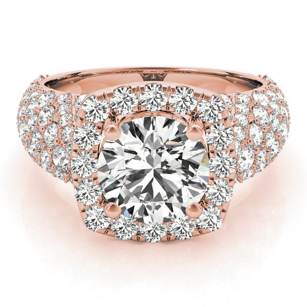 Rose gold Round Halo Pave Diamond Engagement Ring with Four-Prong Setting 1