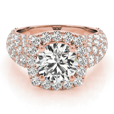 Rose gold Round Halo Pave Diamond Engagement Ring with Four-Prong Setting 1