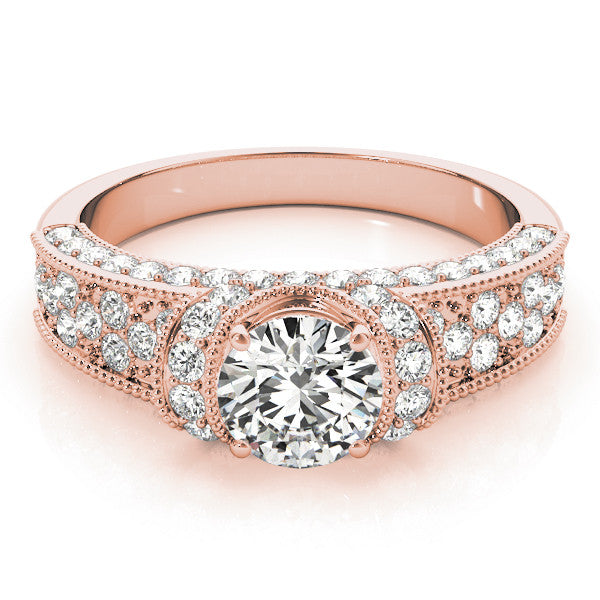 Rose gold Round Halo Pave Diamond Engagement Ring with Milgrain Detailing 1