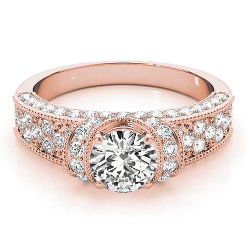Rose gold Round Halo Pave Diamond Engagement Ring with Milgrain Detailing 1
