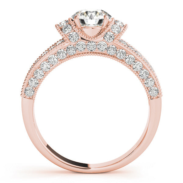 Rose gold Round Halo Pave Diamond Engagement Ring with Milgrain Detailing 2