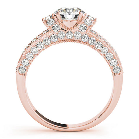 Rose gold Round Halo Pave Diamond Engagement Ring with Milgrain Detailing 2