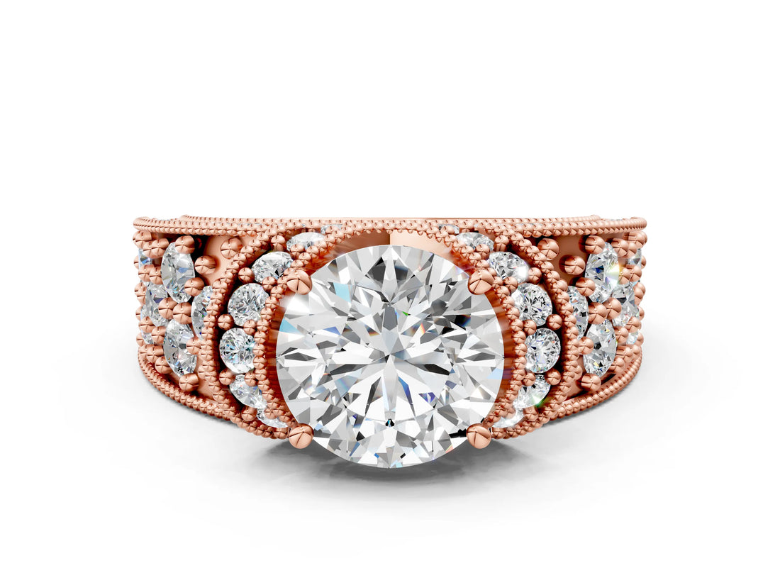Rose gold Round Halo Pave Diamond Engagement Ring with Milgrain Detailing_50