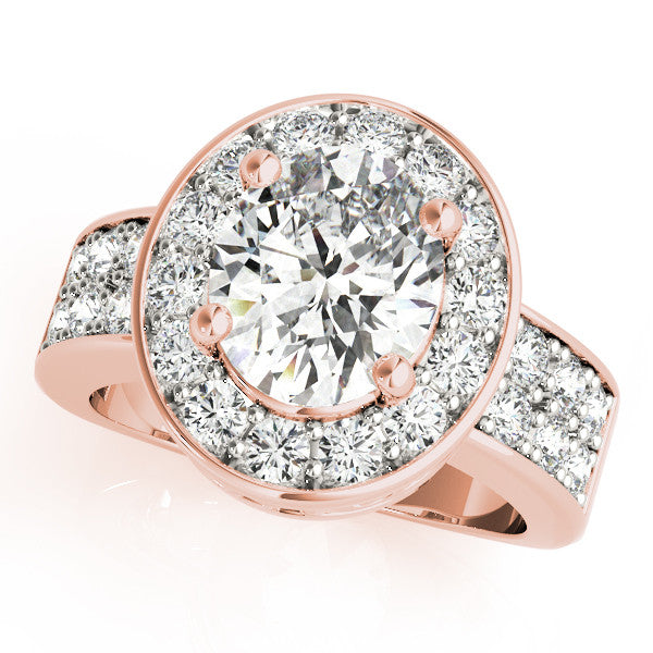 Rose gold Round Halo Pave Diamond Ring with Four-Prong Setting