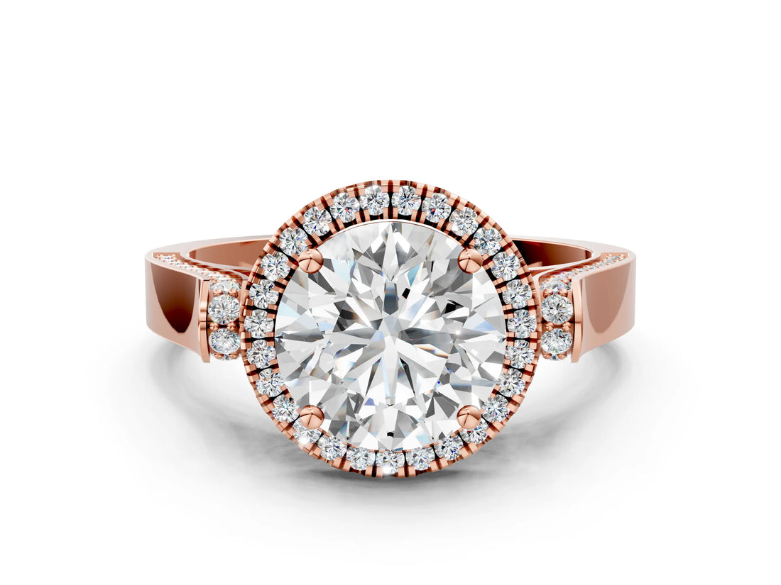 Rose gold Round Halo Pave Split Shank Prong Setting Ring_34