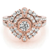 Rose gold Round Halo Pear Cluster Split Shank Prong Setting Ring 1