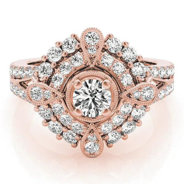 Rose gold Round Halo Pear Cluster Split Shank Prong Setting Ring