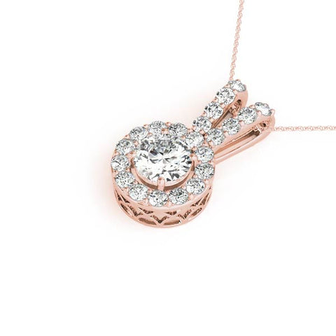 Rose gold Round Halo Pendant with Prong Setting 1