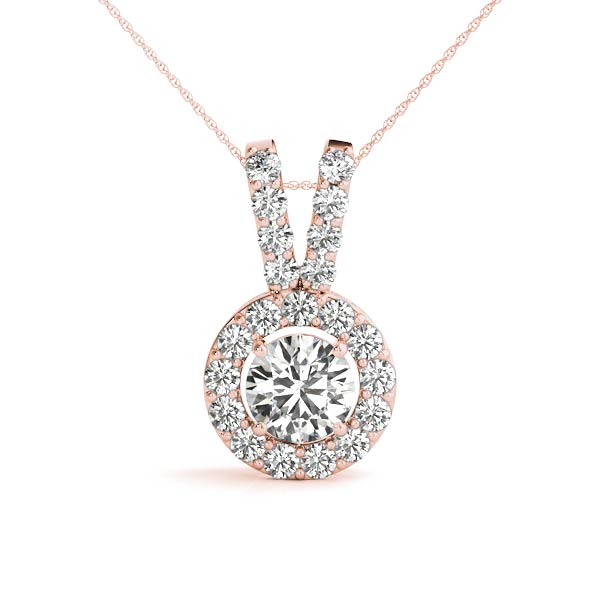 Rose gold Round Halo Pendant with Prong Setting