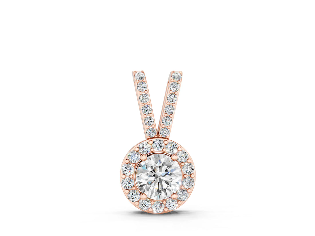 Rose gold Round Halo Pendant with Prong Setting_4